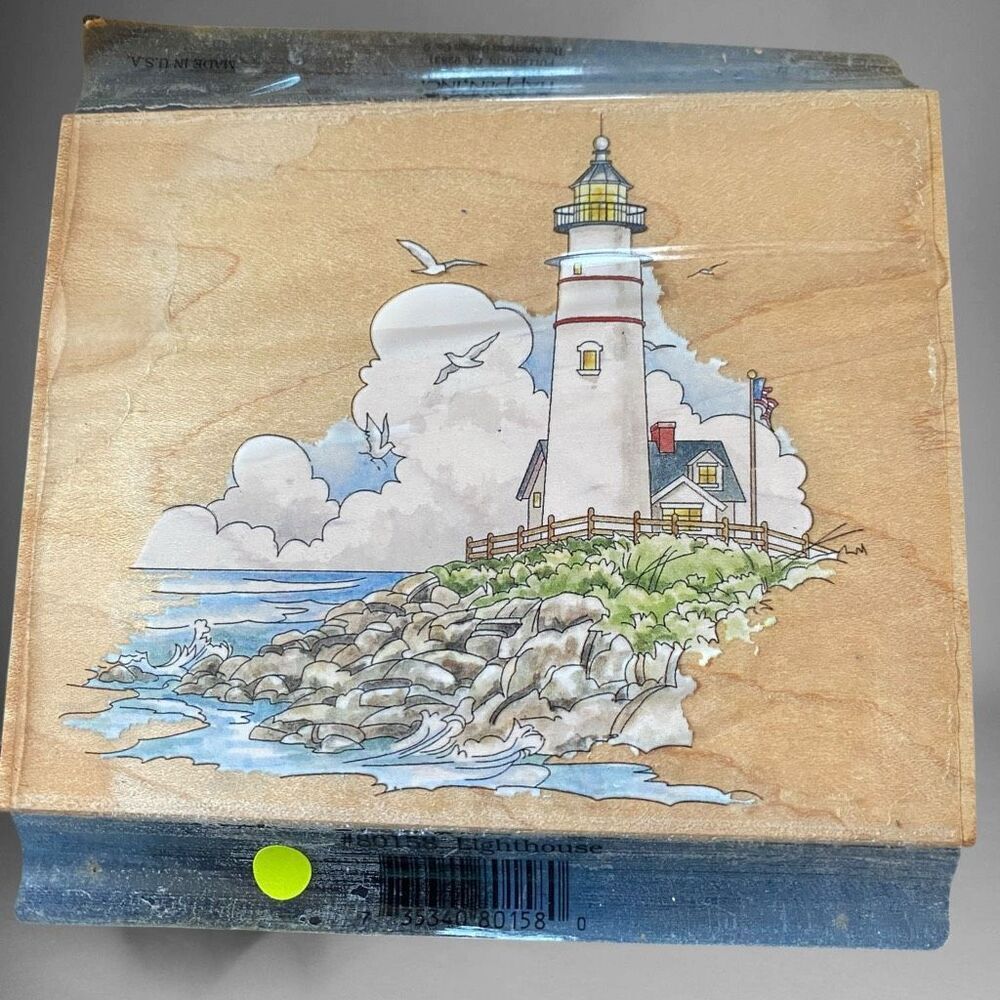 Stamps Happen Large Red Rubber Wood Mount Stamp Lighthouse 80158
